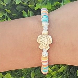 Tropical Turtle Colorful Preppy Bracelets Heishi Bracelet Summer Bracelets Gifts for Her Clay Bead Bracelets Friendship Stretch Bracelet