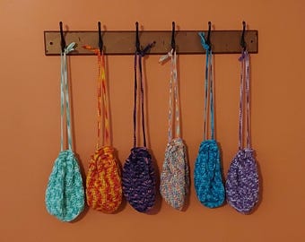 Crocheted Drawstring Tote Bags