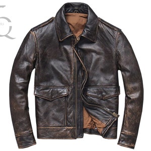 Handmade Men's A2 Aviator Pilot Flight Air Force Distressed Vintage Style Brown Bomber Leather Jacket