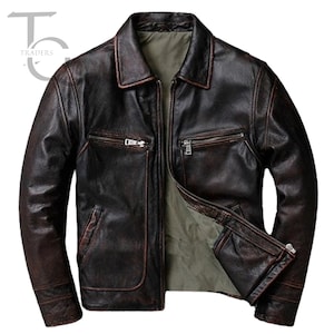Blouson aviateur homme en cuir aviateur marron effet vieilli style vintage Flight Flight