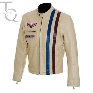 Blouson en cuir fait main Steve McQueen Le Mans Heuer Racing Biker homme