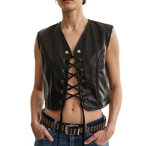 トップス S cow lace up vest Theredthread Verdusa Women's Lace Trim Tie Front V Neck Vest Western