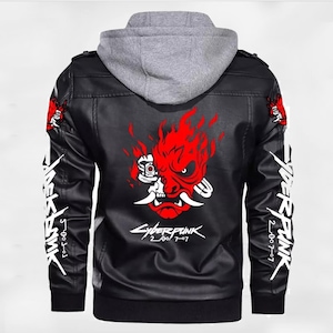 Cyberpunk 2077 Samurai Black Bomber Leather Jacket with Hoodie Style jacket