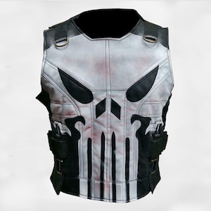 Punisher Skull Sheepskin Leather Tactical Vest: Season 2 Cosplay Armor