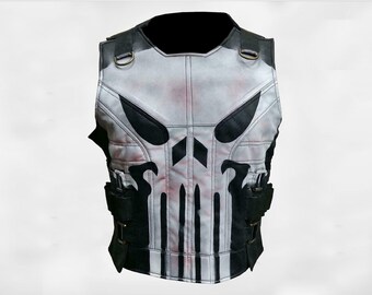Punisher Skull Sheepskin Leather Tactical Vest: Season 2 Cosplay Armor