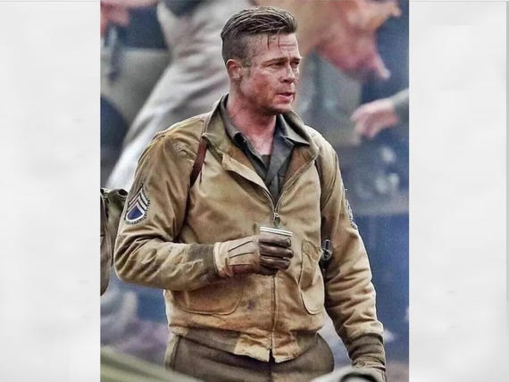 Fury Brad Pitt Bomber Tanker US Army WW2 Pilot Cotton Jacket