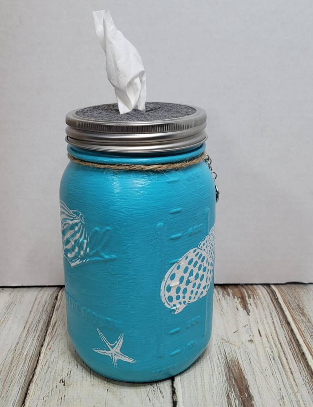 Beachy Tissue Dispenser, Mason Jar Tissue Holder, Beach Accent Jar for