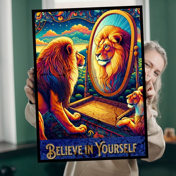 Lion's Reflection: A Tale of Self-Belief, Roar of Confidence, Lion's Gaze | Embrace Your Majesty,  Lion's Mirror Reflection