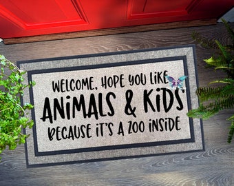 It's a zoo inside, kids, animals Indoor/Outdoor Mat