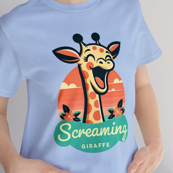 Screaming Giraffe T-shirt | Happy Giraffe Apparel | Unique Giraffe Shirt | Animal Graphic Tee | Cartoon Clothing | Whimsical Sunset | Funny