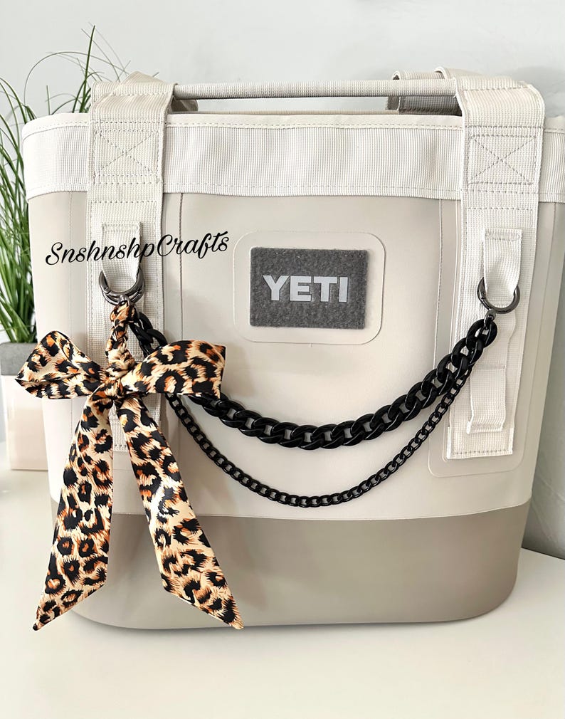 Leopardflätad satinrosett nyckelring handväska tillbehör Yeti Camino Bogg väska tygväska bild 1