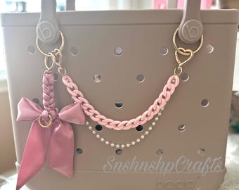 Pink Double Pearl Chain Bag Accessory Acrylic Purse Tote Bag Yeti Camino Bogg Bag Accessory