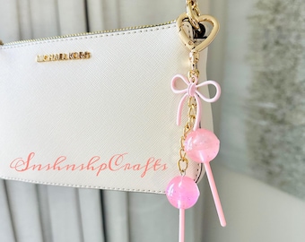 Pink Lollipop Coquette Bow Keychain