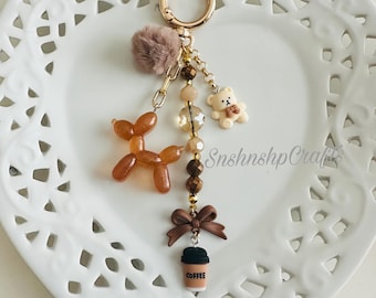 Balloon Dog Coffee Keychain Purse Accessory Bag Charm