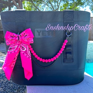 Hot Pink Silikonpärlor Dubbelkedja Väska Tillbehör Hot Pink Bandana Handväska Toteväska Yeti Camino Bogg Väska Tillbehör