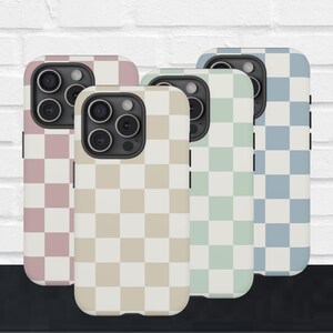 Funda para teléfono a cuadros con diseño de cuadros en tonos pastel y crema para iPhone, Samsung y Google Pixel
