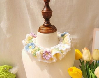Crochet Flower Cat Collar, Handmade Cotton Pet Collar