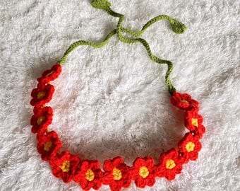 Handmade Crochet Flower Cat Collar, Lunar New Year Pet Gift