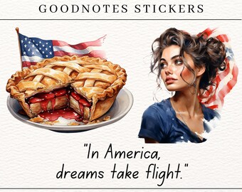 独立記念日の Goodnotes ステッカーと愛国的な PNG、デジタルプランナーデコレーション（デジタルダウンロード）