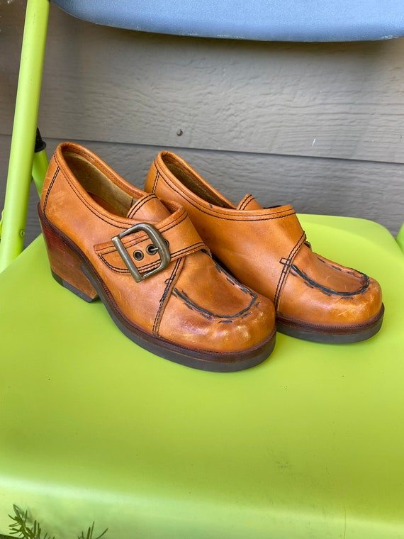70’s Leather Platform Loafers - Size 5