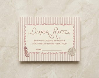 Szablon karty na loterię pieluch z okazji baby shower Sea You Soon, karta do druku z różowymi muszelkami, karta do gry Ocean Baby Sprinkle