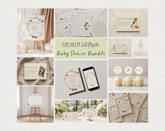 Locally Grown Baby Shower Bundle, Farmers Market Baby Shower Invite, Locally Grown Baby Shower Games & Signs, Garden Baby Shower Invitation