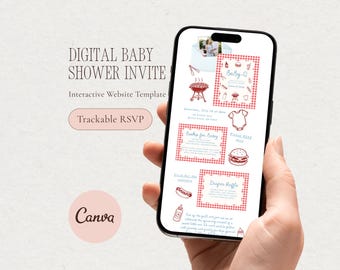 Zaproszenie na stronę internetową na baby shower BaBy Q – cyfrowe zaproszenie na baby shower z grillem, edytowalne interaktywne zaproszenie na baby shower z RSVP