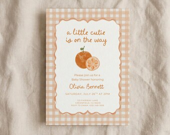 A Little Cutie Is On The Way Baby Shower Invitation | Editable Orange Citrus Baby Shower Invite | Clementine Summer Baby Sprinkle