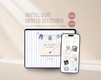 Zaproszenie na Baby Shower w kolorze Blue Jean – interaktywne zaproszenie cyfrowe z RSVP