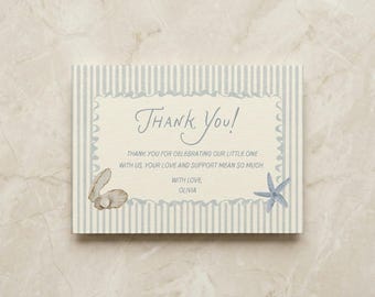 Szablon kartki z podziękowaniami na baby shower w stylu morskim, dekoracja baby shower w stylu morskim, do druku