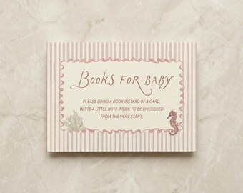 Szablon kartki na baby shower z motywem Sea You Soon, różowa muszelka na wkładkę do karty baby shower, dekoracja na baby shower dla dziewczynki do druku