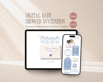 Faire-part de site Web pour baby shower Cielito Lindo modifiable – thème Papel Picado mexicain bleu, invitation numérique interactive avec RSVP