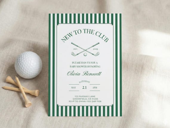 Golf Baby Shower Invitation, New to the Club Printable Invite, Editable Canva Baby Sprinkle Template, Little Putter Is On the Way