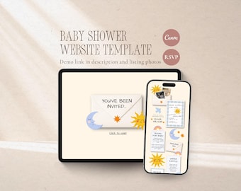 Modèle d'invitation de site Web Here Comes The Son Baby Shower, invitation baby shower soleil rétro, invitation numérique animée avec RSVP, baby shower garçon