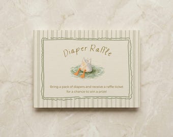 Plantilla de tarjeta de rifa de pañales Silly Little Goose / Juego de baby shower de Goose / Inserto editable de Canva para baby shower / Baby shower de género neutro
