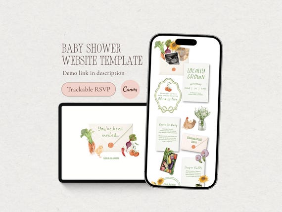 Baby Shower Website Invitation with RSVP – Locally Grown Baby Shower Invite, Farmer’s Market Baby Sprinkle, Editable Canva Template