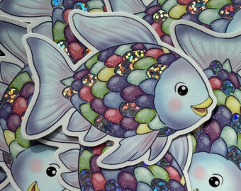 Rainbow Fish Glitter Vinyl Sticker – Children's Book Lover Decal – Teacher & Librarian Gift
