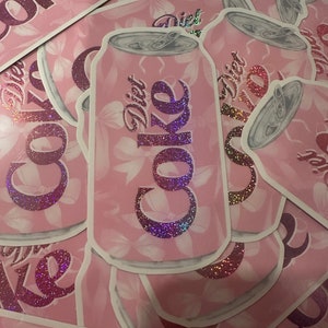 Coquette Diet Soda Aufkleber - Rosa Glitzerschleife-Vinyl-Aufkleber - Niedliche Ästhetik für Laptop, Wasserflasche, Journal