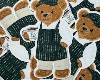 Coffee Bear Vinyl Sticker – Cozy Cafe Bear Decal for Laptops, Water Bottles
