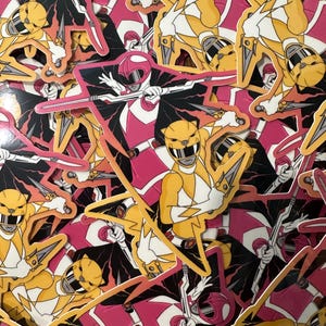 Roze en gele Power Rangers-vinylsticker Girl Power jaren 90