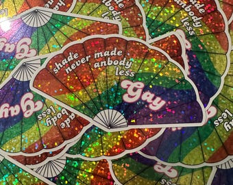 Gay Pride Glitter Fan Sticker: Rainbow LGBTQ+ Vinyl Decal