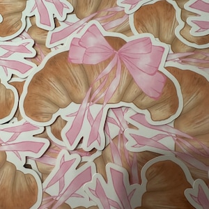 Adesivo in vinile estivo Coquette croissant fiocco rosa francese Parigi