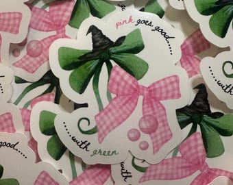 Wicked Inspired Vinyl Sticker: Pink & Green Bow, Broadway Elphaba Glinda