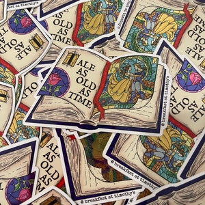 Adesivo de vinil metálico inspirado em A Bela e a Fera – Decalque para livro "Conto tão antigo quanto o tempo" – Presente para amantes de livros da Bela para Kindle, laptop e garrafa d'água