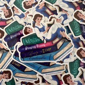 Sticker vinyle inspiré des livres La Belle et la Bête – Sticker princesse livresque – Sticker imperméable pour ordinateurs portables, Kindles, bouteilles d'eau