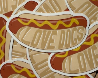 Hot Dog Vinyl Sticker – I Love Dogs Funny Decal – Dog Lover Gift – Foodie Waterproof Sticker