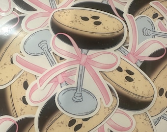 Espresso Martini Vinyl Sticker: Coquette Pink Bow, Waterproof Decal