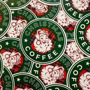 Calcomanía de vinilo con diseño de Papá Noel inspirado en Starbucks para café navideño, moca con leche y menta a cuadros