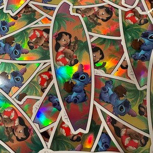 Adesivo de vinil metálico inspirado em prancha de surfe havaiana Lilo & Stitch Island