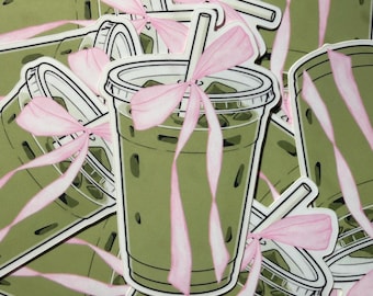 Matcha Girlie Vinyl Sticker – Coquette Bow Decal – Matcha Lover Gift